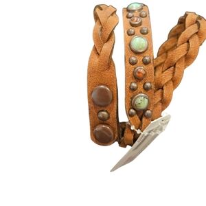 Braided Leather Bracelet with Turquoise and Brown Accents